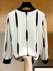 Contrast Vertical Stripe Long Sleeve Blouse in White, side view