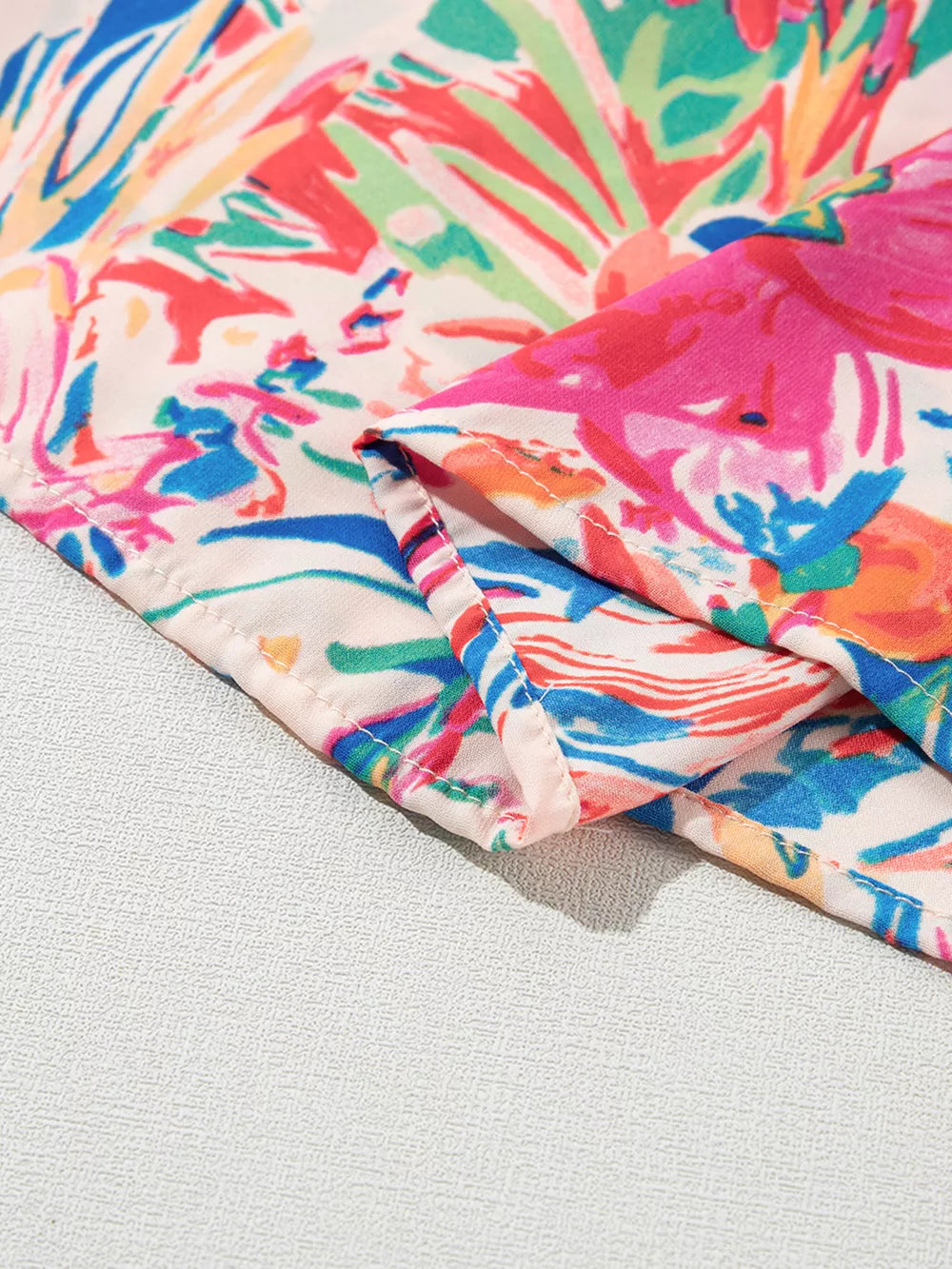 Multicolour Floral Ruffled Sleeve V Neck Blouse in Blush Pink, back view