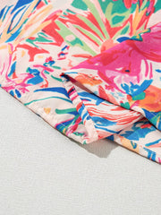 Multicolour Floral Ruffled Sleeve V Neck Blouse in Blush Pink, back view