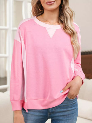 2-tone Color Block Patchwork Sweatshirt in Pink, front view