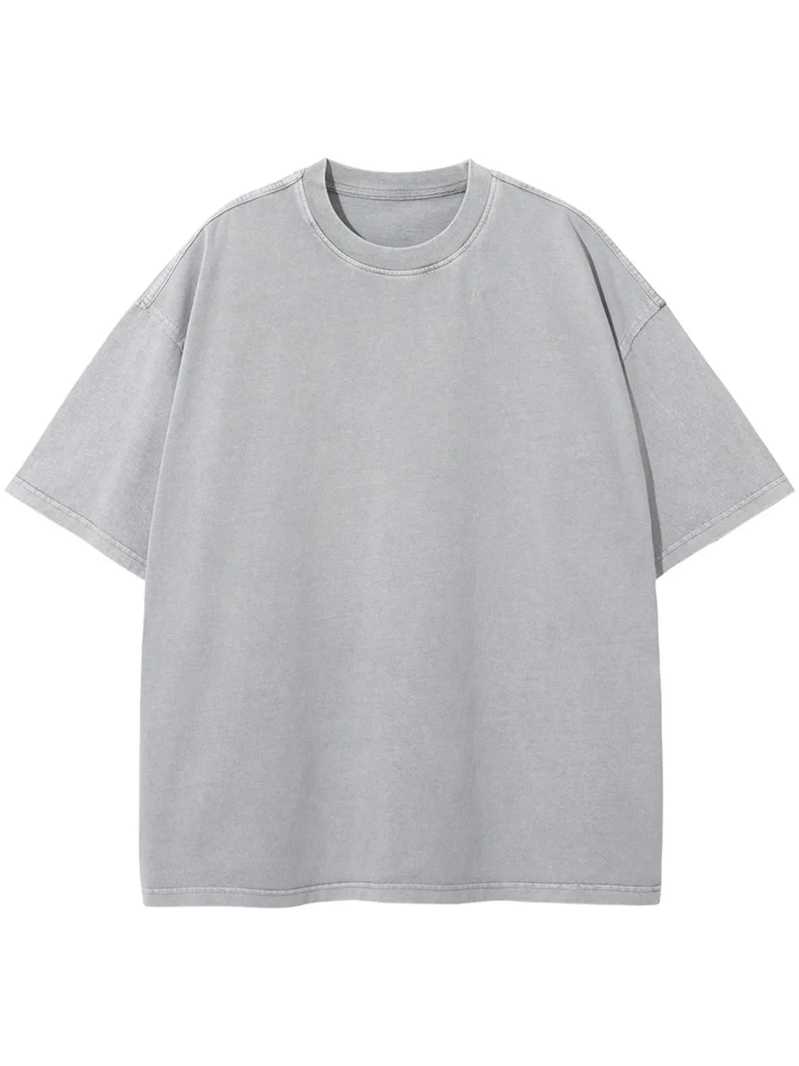 Washed cotton boxy tee in gray with crew neck and short sleeves.