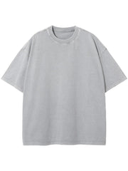 Washed cotton boxy tee in gray with crew neck and short sleeves.