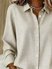 Plus Size Plaid Button Up Long Sleeve Shirt, fit detail