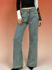 Light blue cotton blend maternity jeans with high waist and wide leg