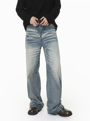 Men S Wide Leg Washed Jeans in Charcoal Gray, model styling view