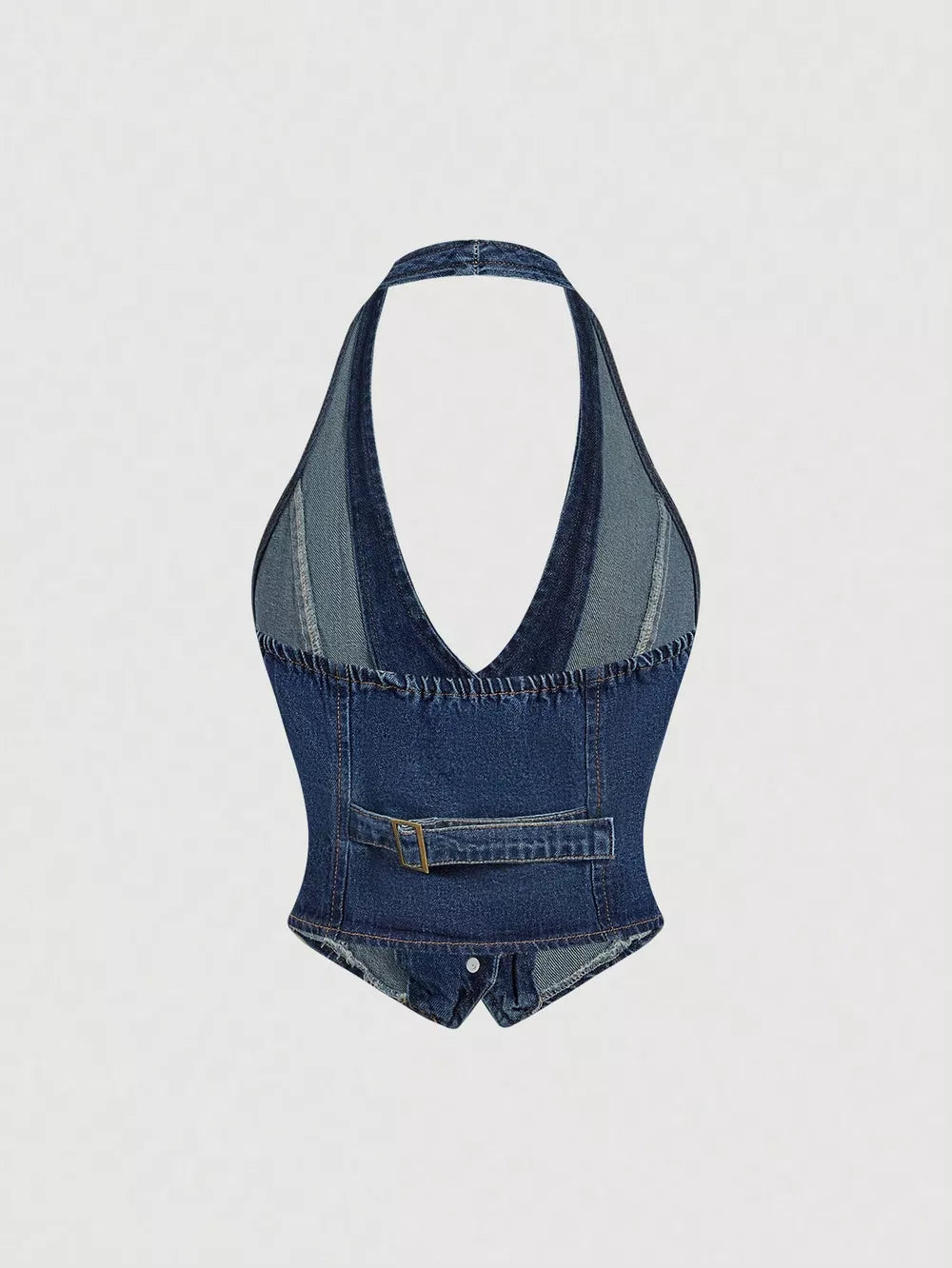 Halter Neck Denim Vest And Wide-leg Jeans Set, model styling view