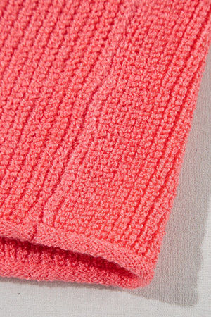 Burnt coral textured knit tank top with ribbed detail and tie-front detail.