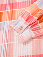 Oversized Check Tunic Shirt in Sherbet, fit detail