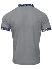 Men's grey ribbed t-shirt with paisley collar and cuffs