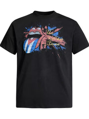 Black cotton t-shirt with Rolling Stones graphic and Cuban flag tongue.