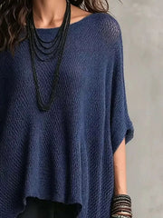 Loose Knit Round Neck Plus Size Top in White, model styling view