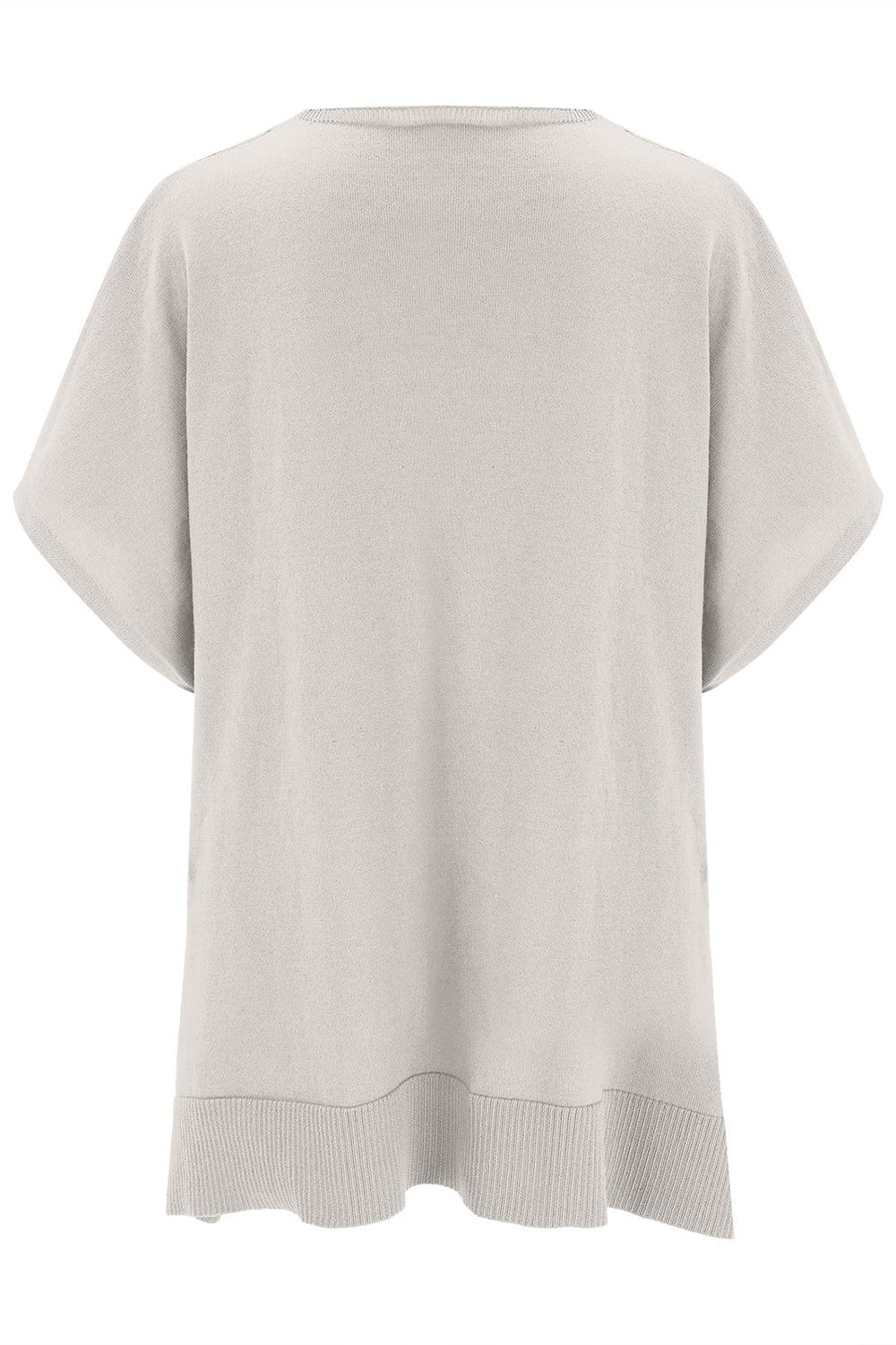 Light Gray Relaxed V-Neck Knit Poncho Top with short sleeves and ribbed hem