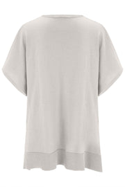 Light Gray Relaxed V-Neck Knit Poncho Top with short sleeves and ribbed hem