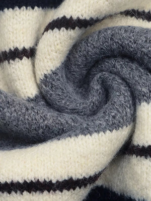 Striped Long Sleeve Button Detail Sweater in Dark Blue, product detail