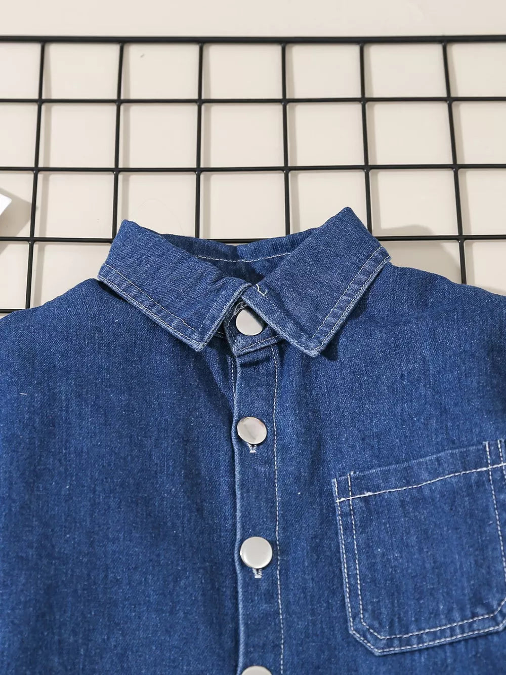 Children's Denim Shirt And Joggers Set in Blue, side view