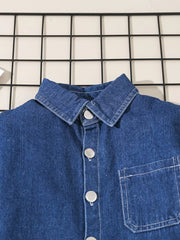 Children's Denim Shirt And Joggers Set in Blue, side view