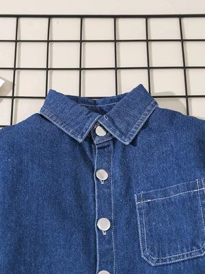 Children's Denim Shirt And Joggers Set in Blue, side view