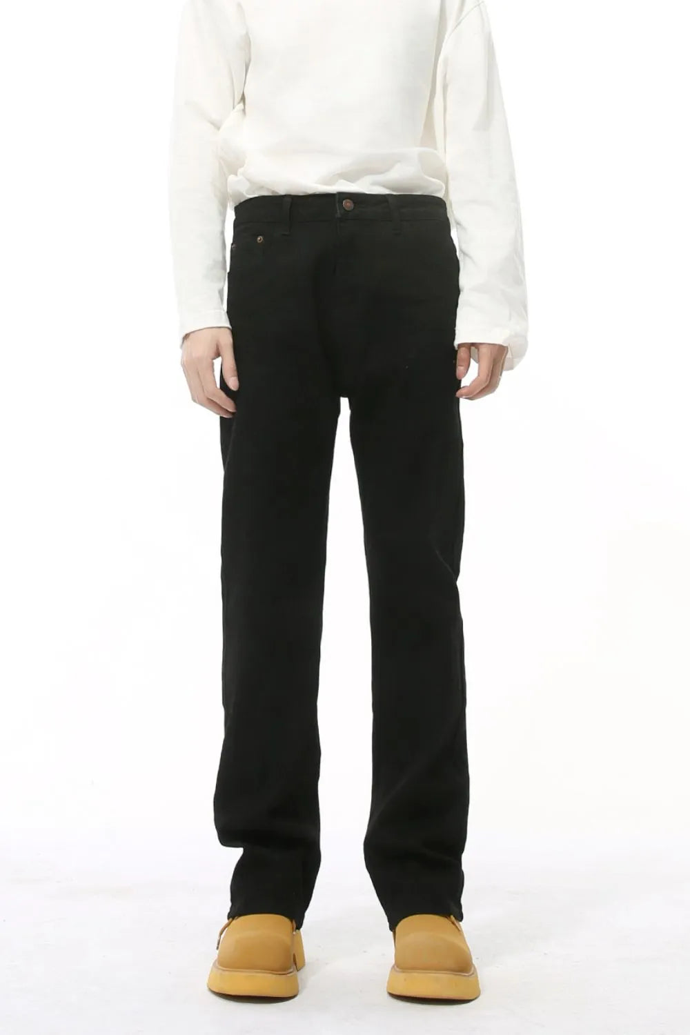 Black mid-rise flared leg tailored trousers with a comfortable fit.