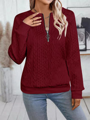 Chic Cable Texture Quarter-zip Sweatshirt in Blue, back view