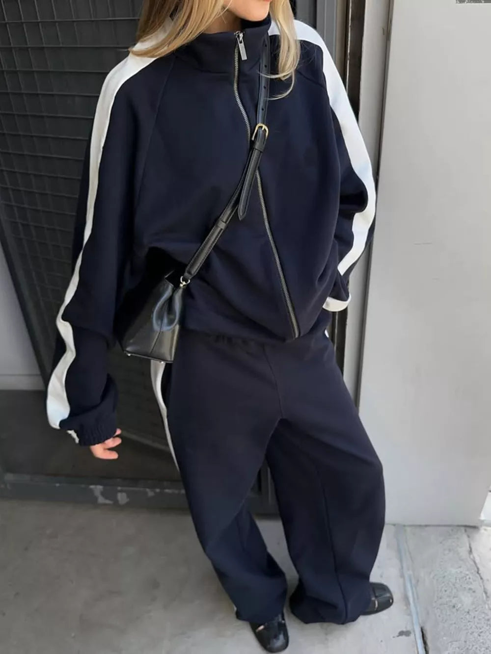 Zip Up Long Sleeve Outerwear And Pants Set, close-up detail