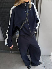 Zip Up Long Sleeve Outerwear And Pants Set, close-up detail