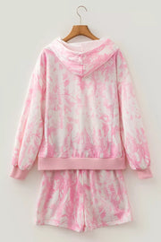 Abstract Print Loose Hoodie And Slim Shorts Set, alternate angle