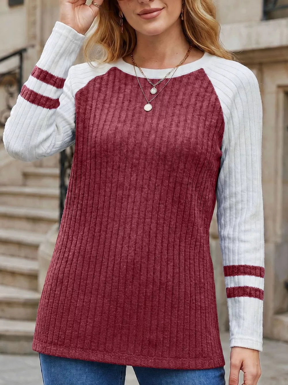 Ribbed Raglan Sleeve T-shirt, front view