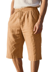 Men's Casual Drawstring Bermuda Shorts Plus Size in Light Blue, close-up detail