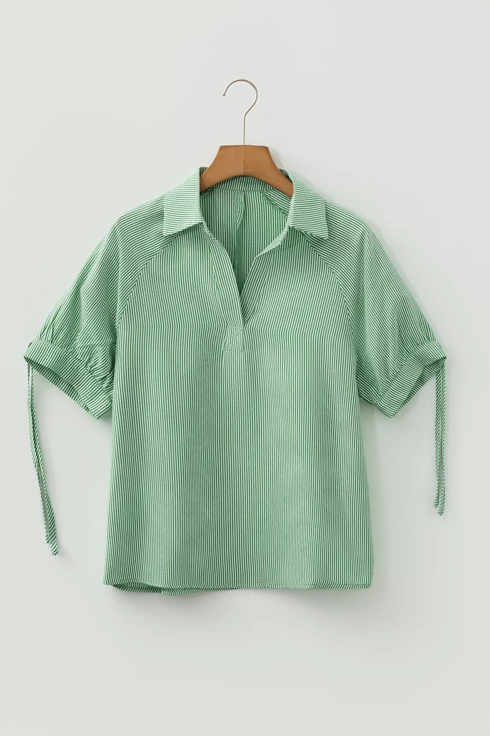 Striped Collared Split Neck Half Sleeve Blouse, back view