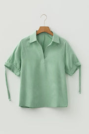 Striped Collared Split Neck Half Sleeve Blouse, back view