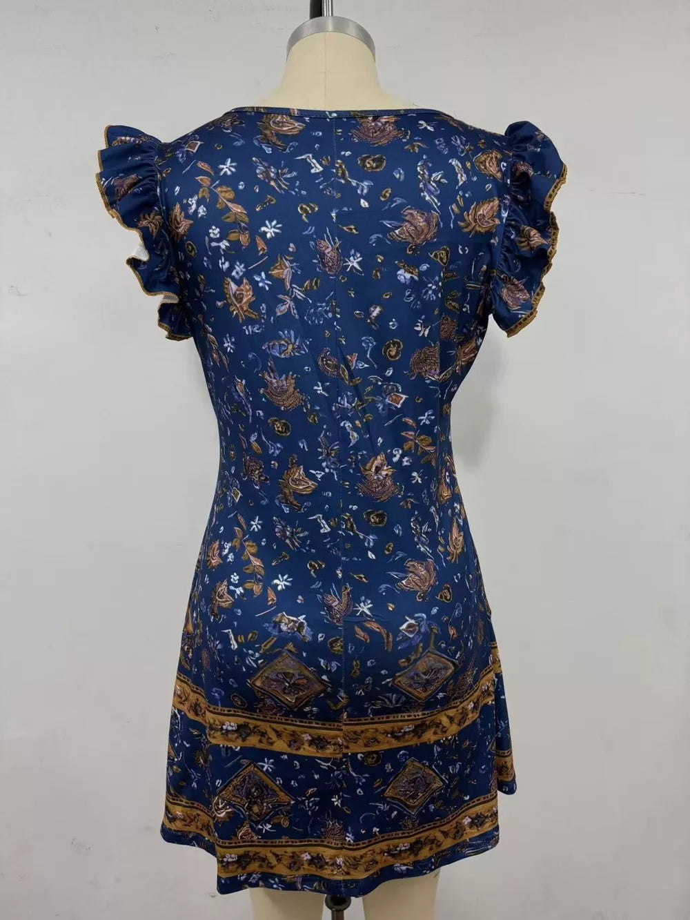 Ruffled V-neck Mini Dress, fabric detail