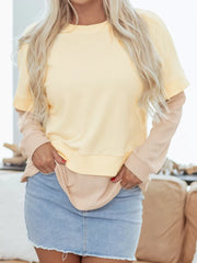2 In 1 Faux Two Piece Patchwork Sweatshirt in Beige, front view
