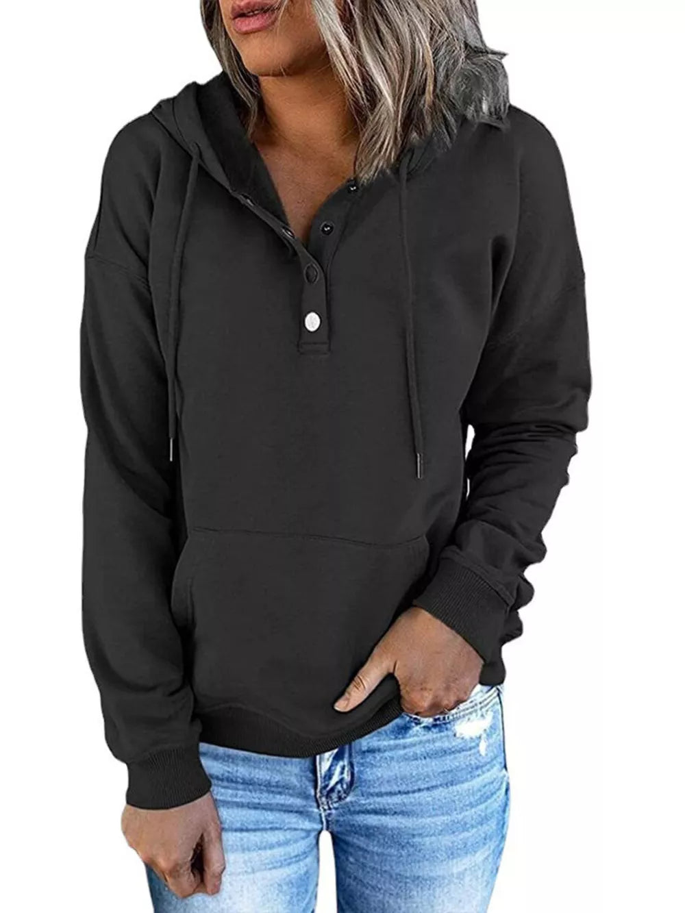 Full Size Kangaroo Pocket Drawstring Hoodie in Army Green, fabric detail