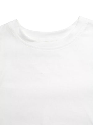 White cotton tee with lace embellishment detail at neckline