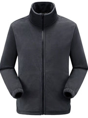 Grey fleece track jacket with full zip and stand-up collar.