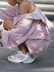 Zip Up Hooded Outerwear And Shorts Set in Grey, editorial view