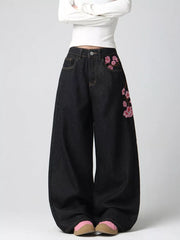 Floral Embroidered Wide-leg Jeans