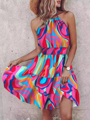 Bohemian Printed Halter Mini Dress in Sherbet, model styling view
