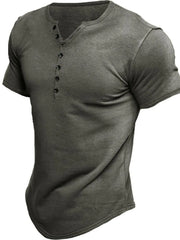 Henley tee in Dark Gray with button placket and curved hem