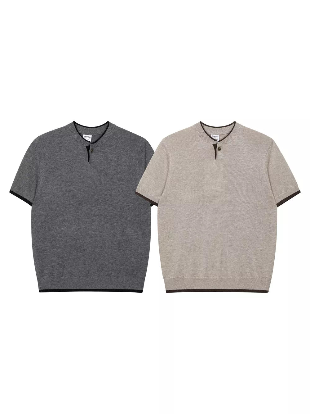 Men's Short Sleeve Collar Knit Top in Apricot, alternate angle