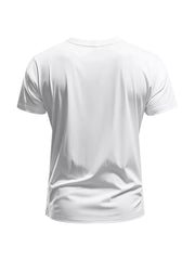 White cotton V-neck t-shirt, slim fit, short sleeves, casual activewear top.