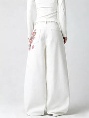 Floral Embroidered Wide-leg Jeans