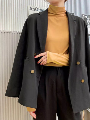 Solid Color Turtleneck Long Sleeve T-shirt, model styling view