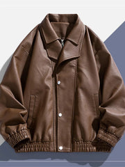 Sleek Faux Leather Bomber Jacket For Him