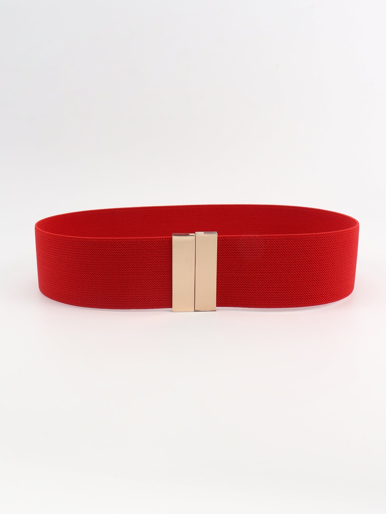 Wide red elastic belt with gold clasp detail
