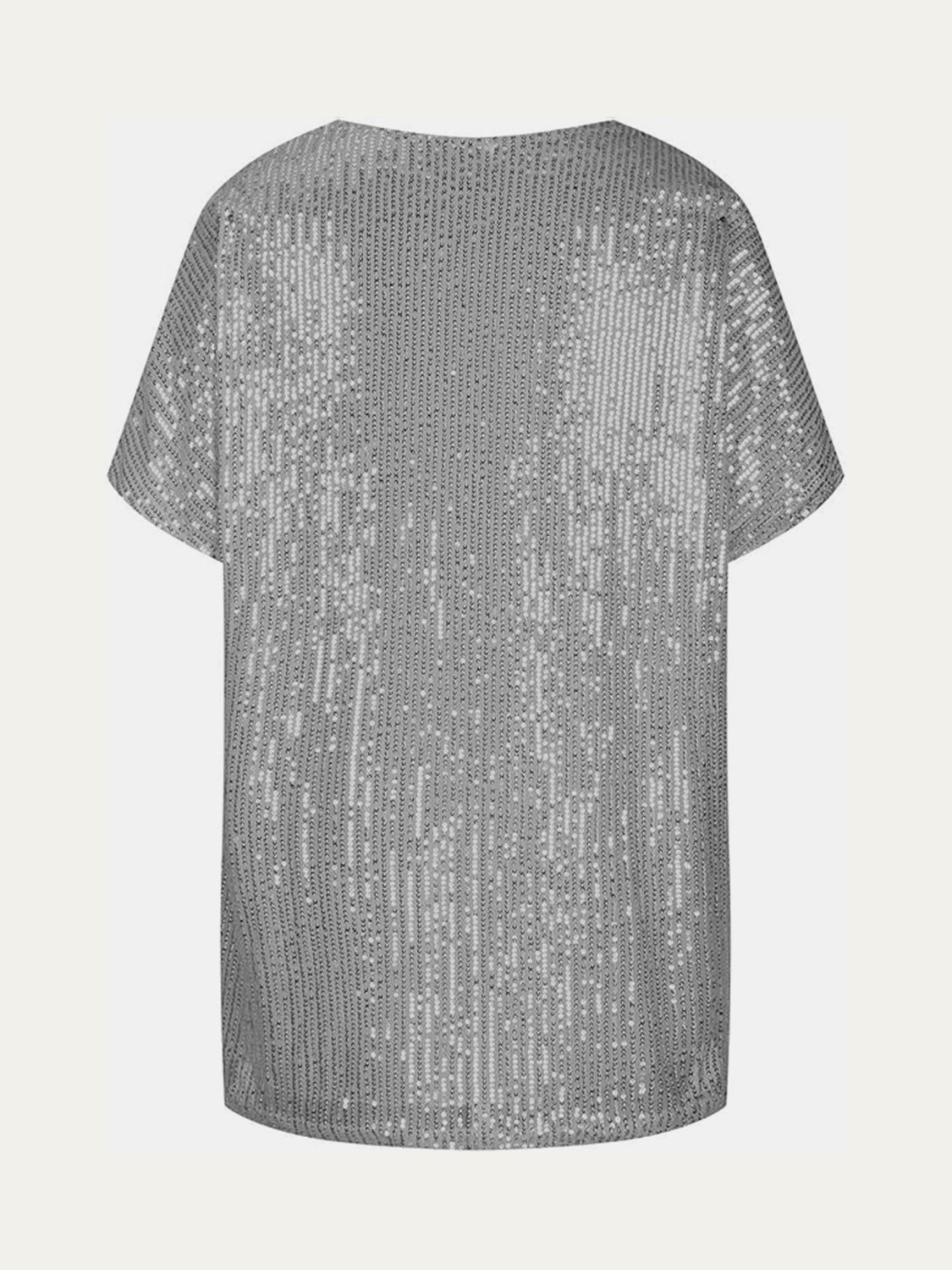 Silver sequin slouchy v-neck top with short sleeves