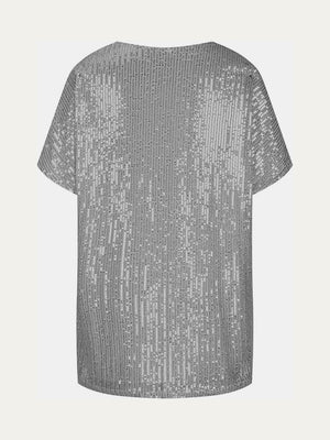Silver sequin slouchy v-neck top with short sleeves