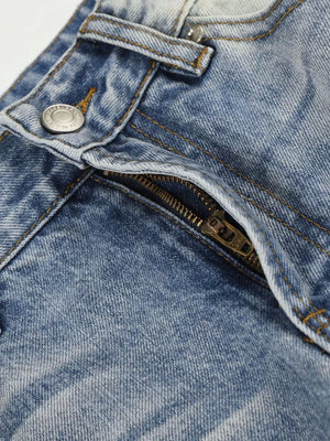Men S Washed Wide Leg Jeans in Blue, model styling view