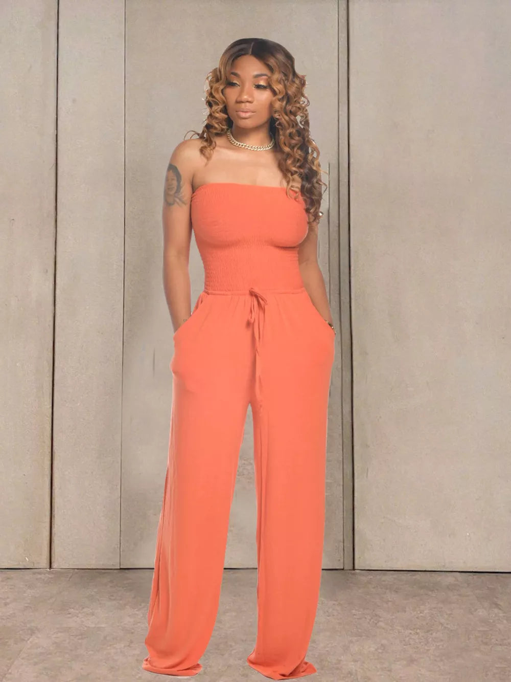 Effortless Strapless Smocked Jumpsuit