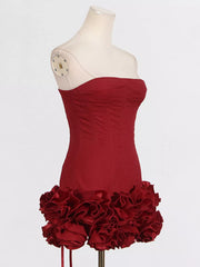 Ruffled Hem Tube Mini Dress in Red, model styling view